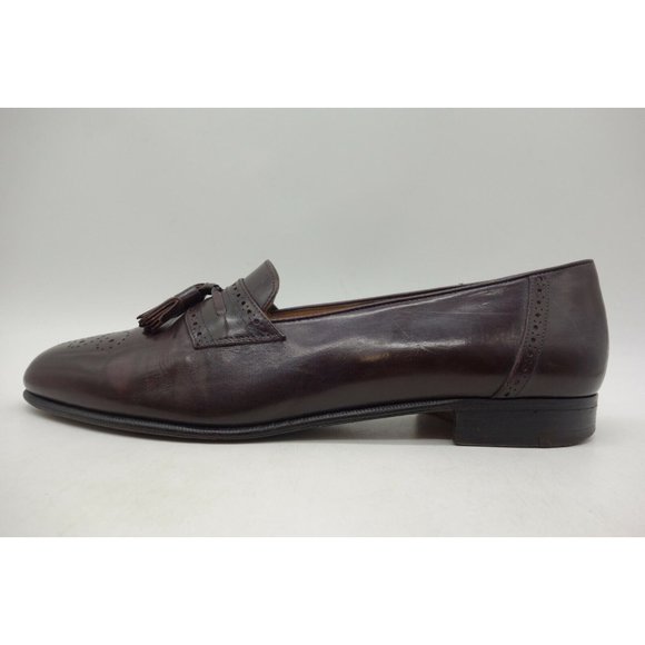 Salvatore Ferragamo Burgundy Leather Slip On Tassel Loafers Shoes Men\'s 9 D main image 4